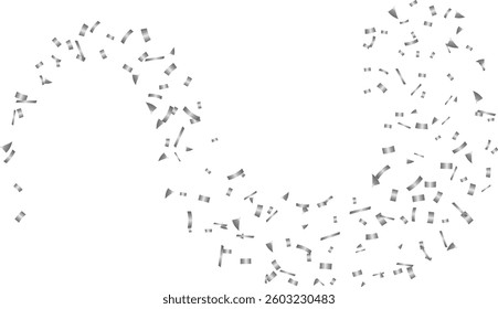 Realistic silver confetti flying vector illustration for card, party, decor, banner, advertising, magic