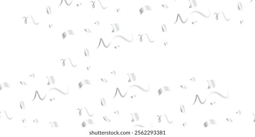 Realistic silver confetti and streamers gently cascade down in a seamless decorative pattern on a transparent background, providing a beautiful and festive design perfect for any celebratory occasion 