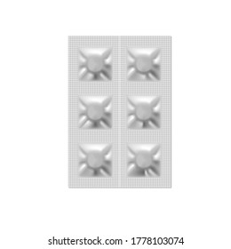 Paquete de drogas plateadas realistas. Comprimidos En Blister. Vector EPS10