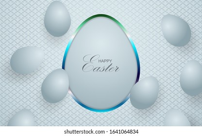 Realistic silver eggs shapes on white background. Vector design can use for element cover, banner, invitation, card event happy Easter