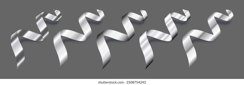 Realistic silver festive 3D confetti or ribbons. Vector illustration