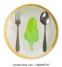 realistic silver fork and spoon on a plate with chard salad