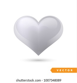 Realistic silver heart. Isolated on white. Valentines day greeting card background. 3D icon. Romantic vector illustration. Easy to edit design template for your artworks.