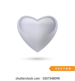 Realistic silver heart. Isolated on white. Valentines day greeting card background. 3D icon. Romantic vector illustration. Easy to edit design template for your artworks.