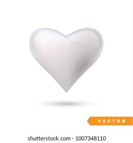 Realistic silver heart. Isolated on white. Valentines day greeting card background. 3D icon. Romantic vector illustration. Easy to edit design template for your artworks.