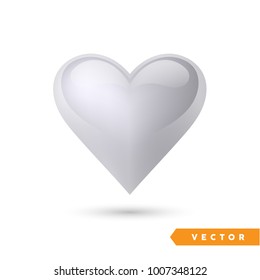 Realistic silver heart. Isolated on white. Valentines day greeting card background. 3D icon. Romantic vector illustration. Easy to edit design template for your artworks.
