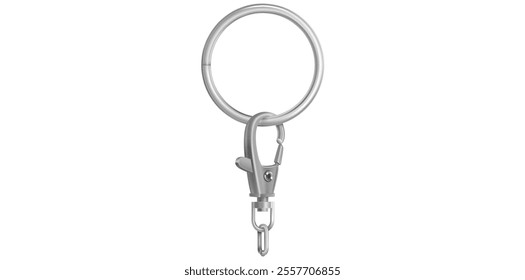 Realistic Silver Key Chain With Metal Ring Vector Illustration.	