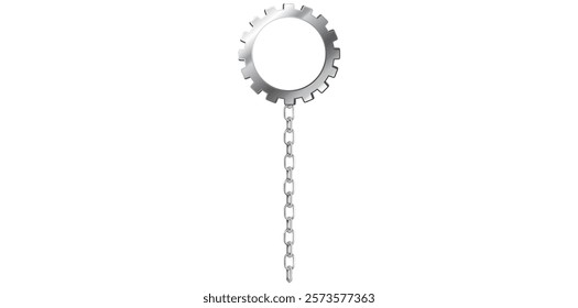Realistic Silver Key Chain With Metal Ring Vector Illustration.	