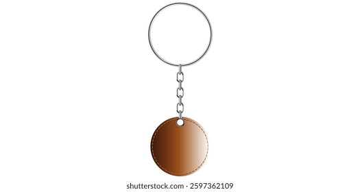 Realistic Silver Key Chain With Metal Ring Vector Illustration.	