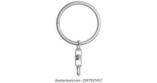 Realistic Silver Key Chain With Metal Ring Vector Illustration.	
