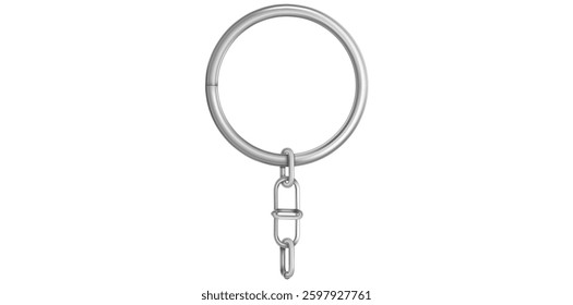 Realistic Silver Key Chain With Metal Ring Vector Illustration.	