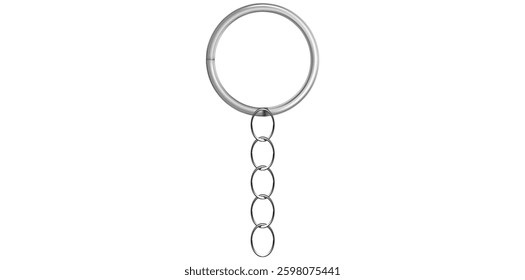 Realistic Silver Key Chain With Metal Ring Vector Illustration.	
