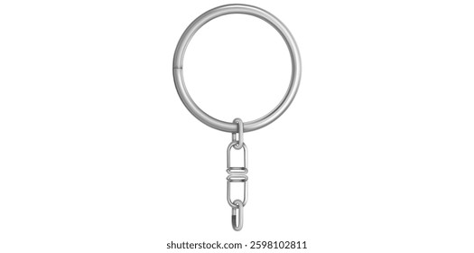 Realistic Silver Key Chain With Metal Ring Vector Illustration.	