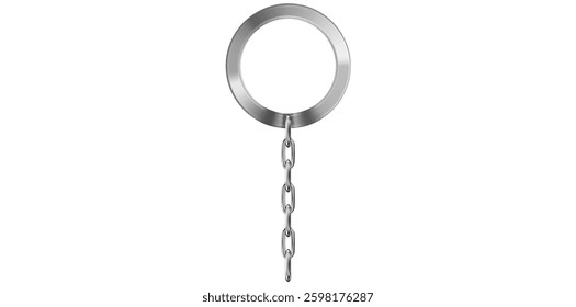Realistic Silver Key Chain With Metal Ring Vector Illustration.	