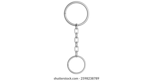 Realistic Silver Key Chain With Metal Rings Vector Illustration.	