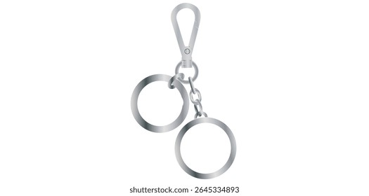 Realistic Silver Key Chain With Metal Rings Vector Illustration.	