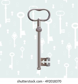 Realistic silver key on the background.