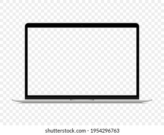 Realistic silver laptop with blank screen on a transparent background