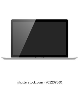 Realistic Silver Laptop Computer - Silver laptop computer with blank screen, isolated on a white background. Eps 10 file with transparency.