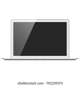 Realistic Silver Laptop Computer - Silver laptop computer with blank screen, isolated on a white background. Eps 10 file with transparency.