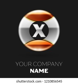 Realistic Silver Letter X logo symbol in the silver-golden colorful circle shape on black background. Vector template for your design Realistic Silver Letter X logo symbol in the silver-golden colorful circle shape on black background. Vector template for your design