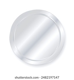 Realistic Silver medal with laurel wreath, circle Silver coin award vector illustration. 3D Silver 2nd place badge, medallion for champion, shiny trophy prize design of circle shape collection EPS10
