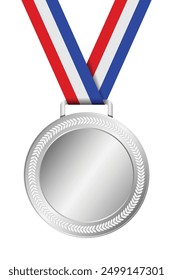 Maqueta realista de medalla de plata. Medalla de plata con cinta. Ganador de la medalla de plata de diseño. Medalla del premio del ganador. Ilustración vectorial