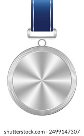 Realistic silver medal mockup. Silver medal with ribbon. Design winner silver medal prize. Winner award medal. Vector illustration