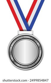 Realistic silver medal mockup. Silver medal with ribbon. Design winner silver medal prize. Winner award medal. Vector illustration