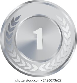 Realistic Silver Medal Vector, 1st Silver Award, 1st Prize, Silver Challenge Award, Medal Award winner, First place trophy, Silver Coin winner
