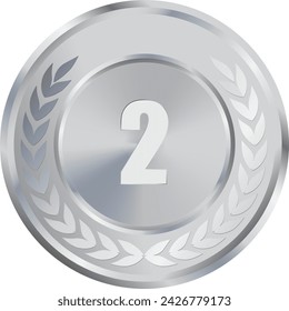Realistic Silver Medal Vector, 2nd Silver Award, 2nd Prize, Silver Challenge Award, Medal Award winner, First place trophy, Silver Coin winner