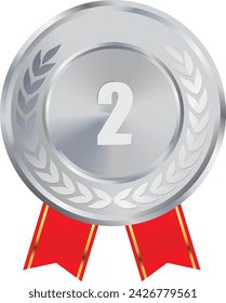 Realistic Silver Medal Vector, 2nd Silver Award, 2nd Prize, Silver Challenge Award, Medal Award winner, First place trophy, Silver Coin winner