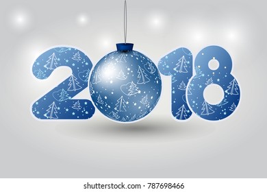 Realistic silver numbers of 2018 on a grey silver background. Vector silver background year 2018.