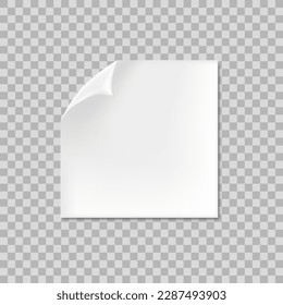 Realistic silver page curl corner on blank sheet of paper. Flip the paper isolated on transparent background. Post note template design