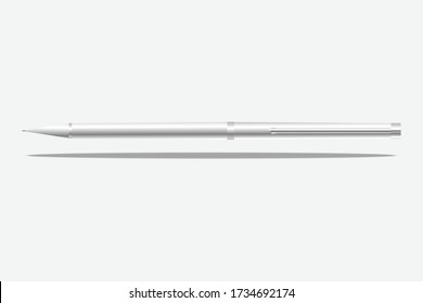 Realistic silver pen sharpened and shadow on white background.