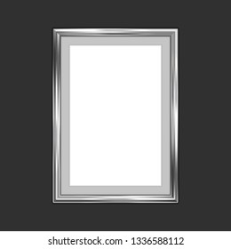 Realistic silver photo frame isolated on transparent background. Silver blank picture frames for image or text. Modern design element for you product mock-up or presentation. Vector illustration.