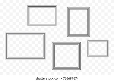 Realistic Silver Picture Frame Isolated On Transparent Background. Vector Illustration