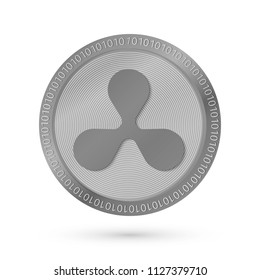 Realistic silver Ripple icon isolated on white. Digital currency mining. Cryptocurrency coin and  Blockchain technology concept. Easy to use vector template for websites, social media, applications.