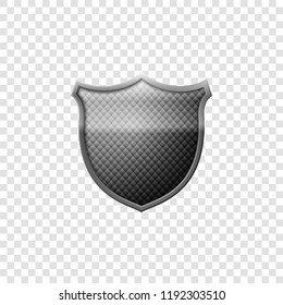 Realistic Silver shield emblem isolated object on transparent background. Guard sign. Vector Illustration