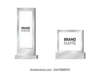 Realistic silver sign display mockup for branding, exhibition, or advertising showcase indoors.