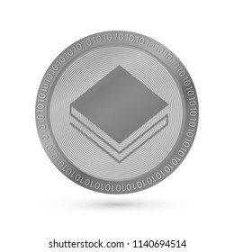 Realistic silver stratis icon isolated on white. Digital currency mining. Cryptocurrency coin and  Blockchain technology concept. Easy to use vector template for websites, social media, applications.