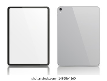 Realistic silver tablet pc isolated on white background. Vector illustration.