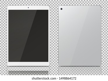 Realistic silver tablet pc isolated on white background. Vector illustration.