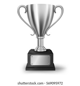 Realistic Silver Trophy isolated with text space, Vector Illustration