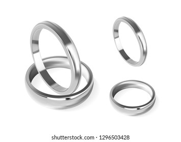 Realistic silver wedding rings. Isolated vector illustration.