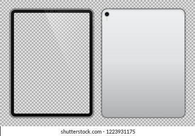 Realistic Silver / White Drawing Pad with Transparent Screen. 12.9 inch Scalable Tablet. Front and Back Display View. High Detailed Device Mockup. Separate Groups and Layers. Easily Editable Vector