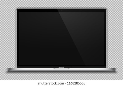 Realistic Silver / White Notebook with Blank Screen Isolated. 15 inch Laptop. Can Use for Project, Presentation. Blank Device Mock Up. Separate Groups and Layers. Easily Editable Vector. EPS 10.