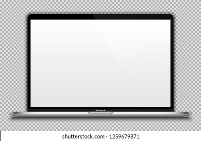 Realistic Silver / White Notebook with Blank Screen Isolated. 15 inch Laptop. Can Use for Project, Presentation. Blank Device Mock Up. Separate Groups and Layers. Easily Editable Vector. EPS 10.