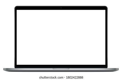 Realistic Silver  White Notebook with Blank Screen And Shadow. 15 inch Scalable Laptop. Can Use for Project, Presentation. Blank Device Mock Up. 