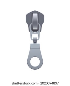 Realistic silver zipper fastener slider on white background vector illustration